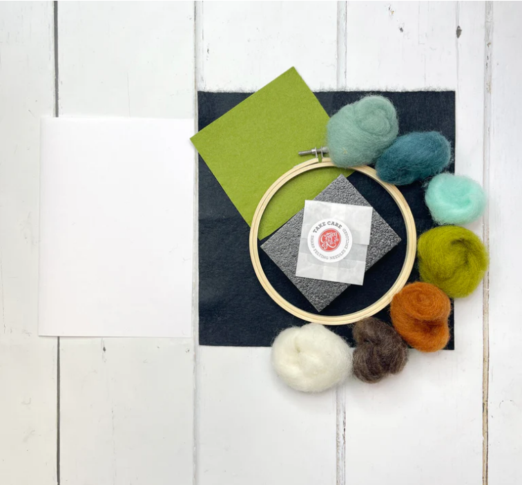 Painting with Wool Needle Felting Kit | Sleepy Fox in a Hoop