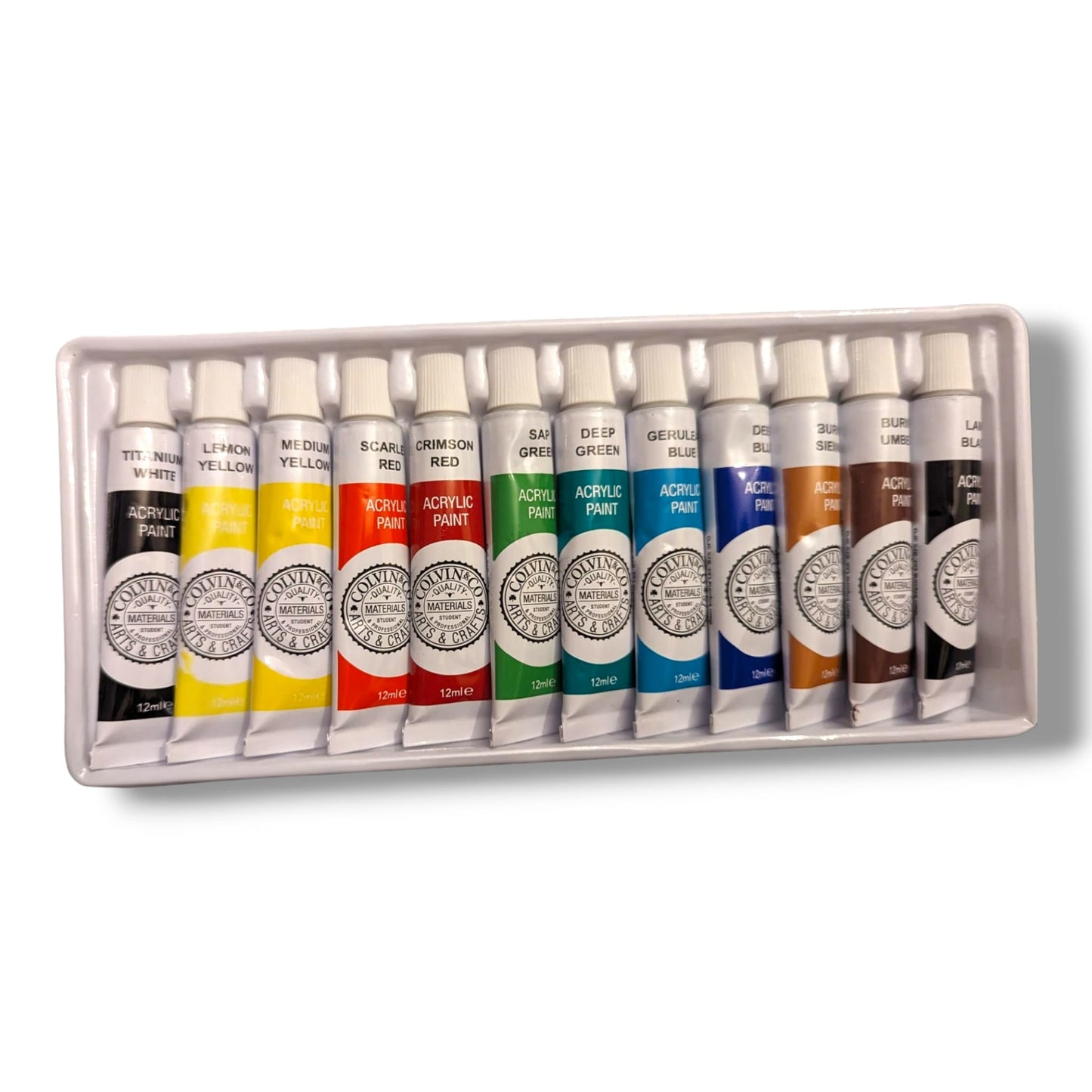 Acrylic paint set - 12 colour palette, 12ml each tube - Starter set