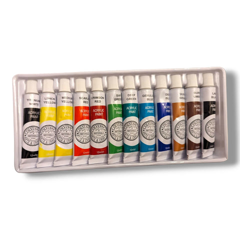 Acrylic paint set - 12 colour palette, 12ml each tube - Starter set