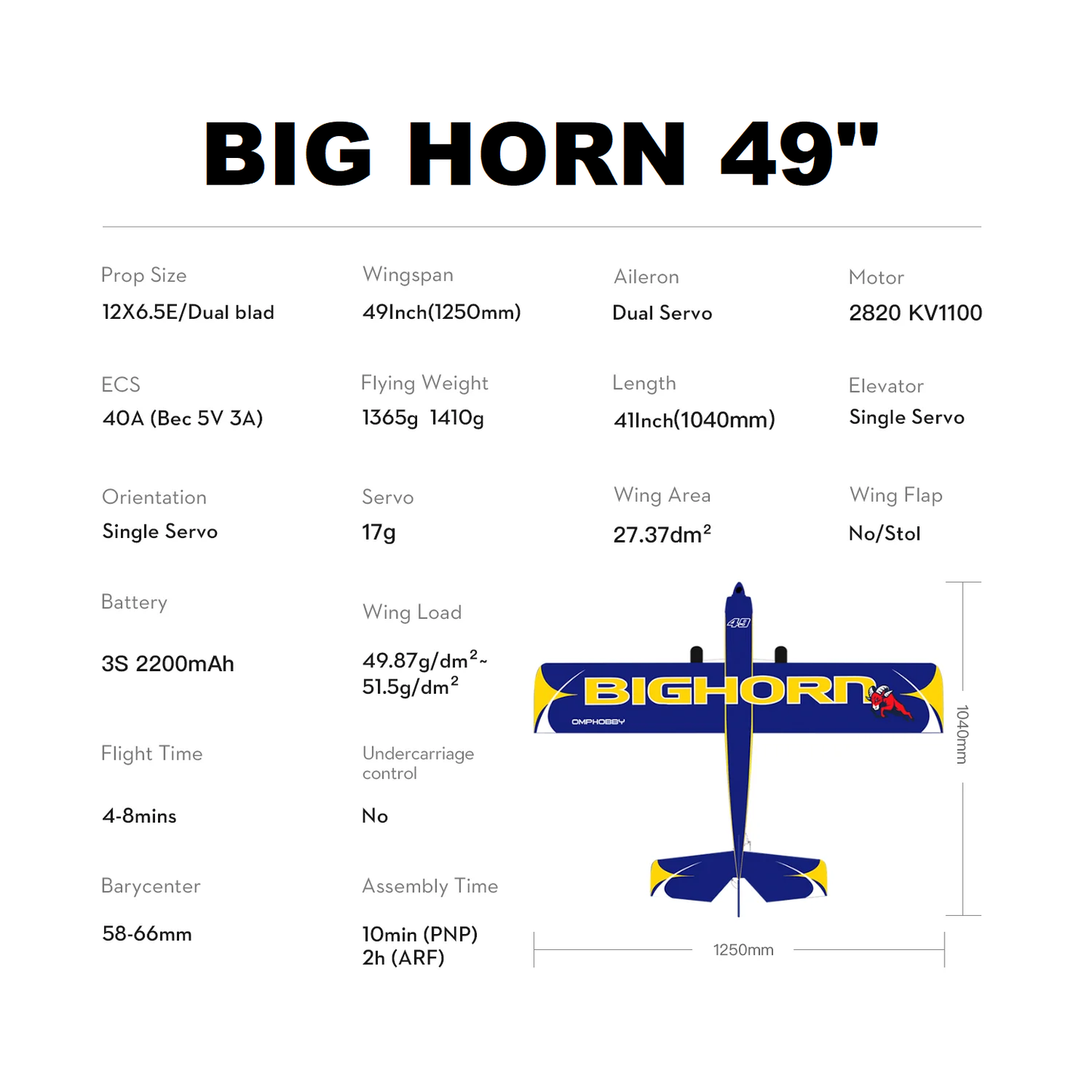 OMPHOBBY BIGHORN 49” Balsa Airplane