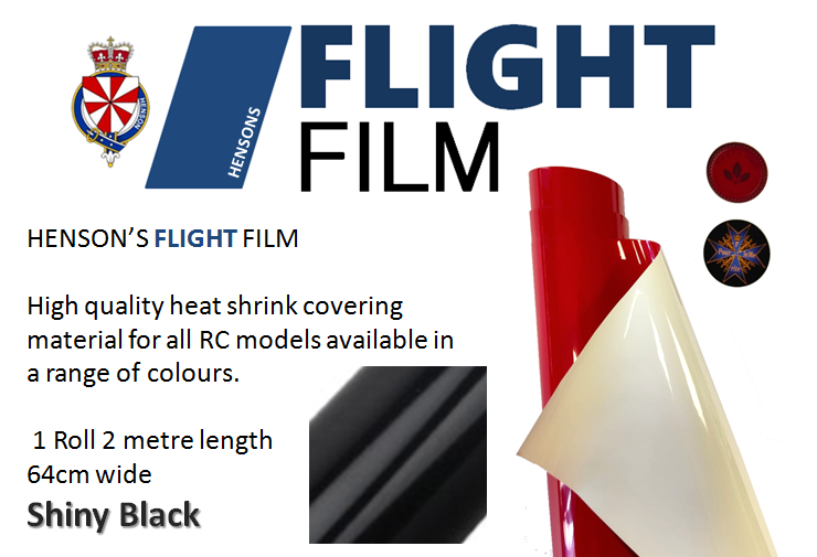 BLACK - Flight Film covering Material, Heat shrink RC airplane covering - Shiny Black