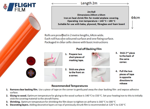 Flight Film covering Material, Heat shrink RC airplane covering - ORANGE