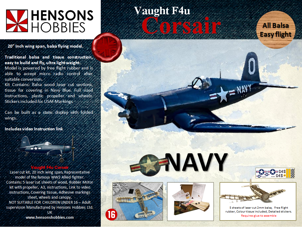 Vought F4u Corsair, US NAVY FIGHTER, Hensons hobbies box cover