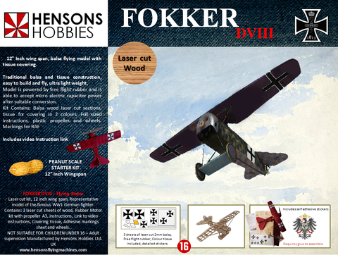 Fokker DVIII, Flying Razor starter Peanut Balsa Kit