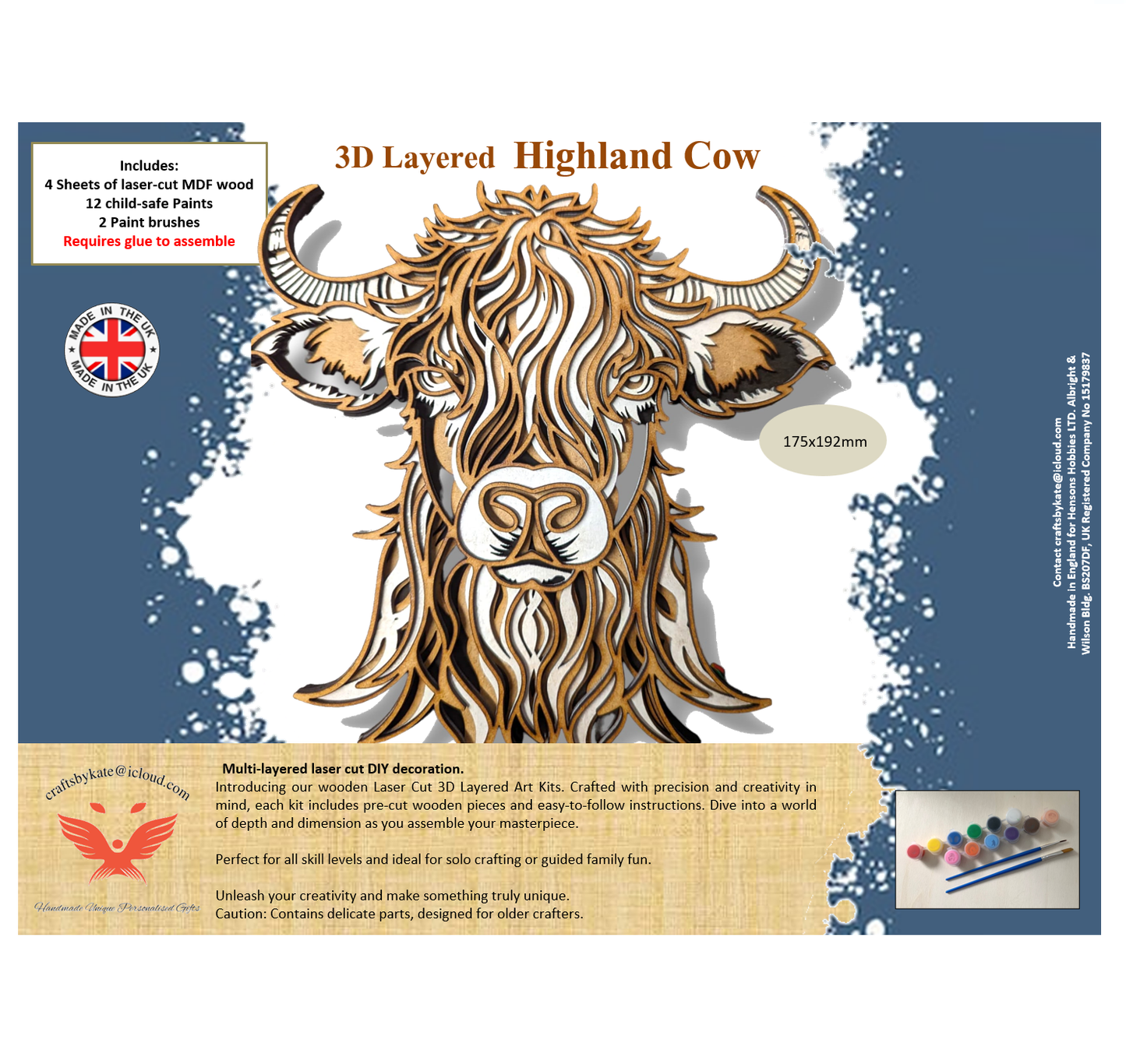 Layered Wooden Art Craft Kit - Highland Cow