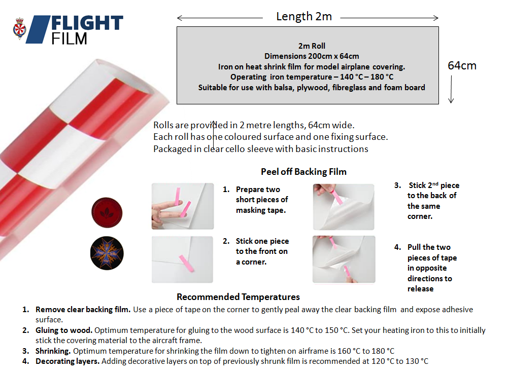 Flight Film covering Material, Heat shrink RC airplane covering - Red and White Chequer