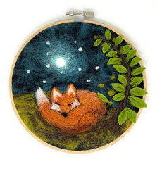 Painting with Wool Needle Felting Kit | Sleepy Fox in a Hoop