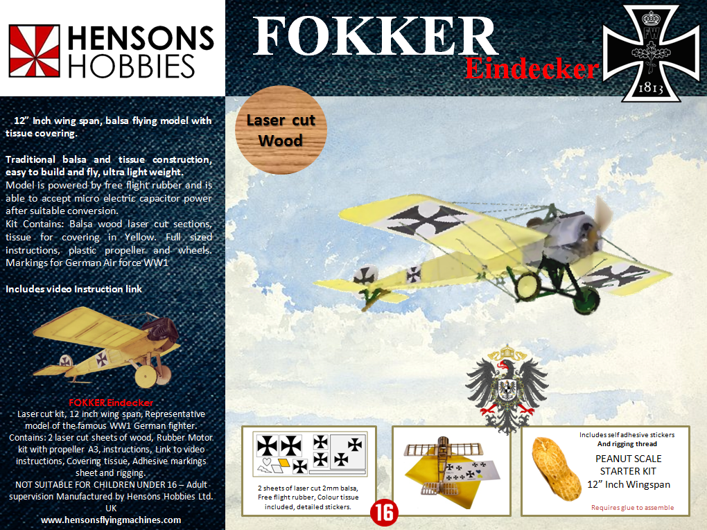 Fokker Eindecker starter Peanut Balsa Kit